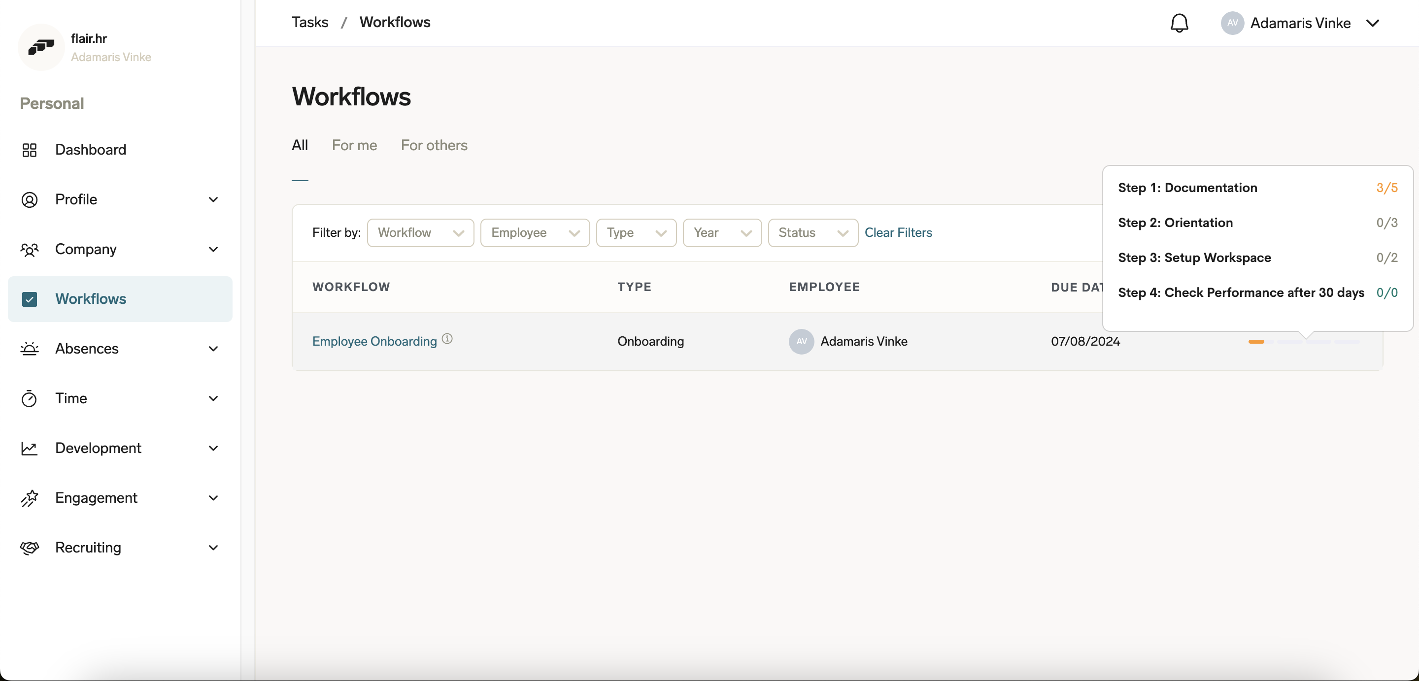 An overview of workflows in the flair Employee Hub