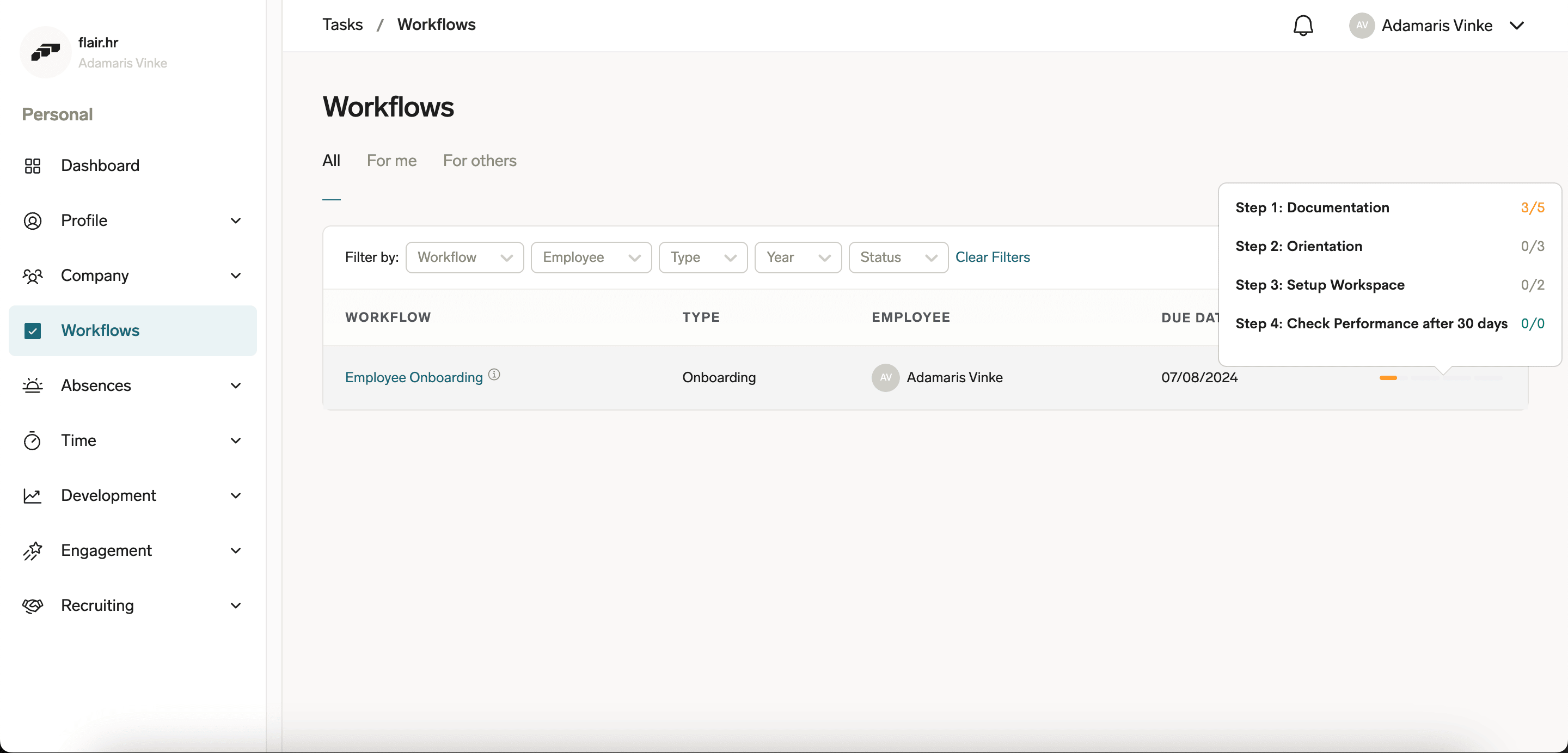 Workflow overview in the Employee Hub