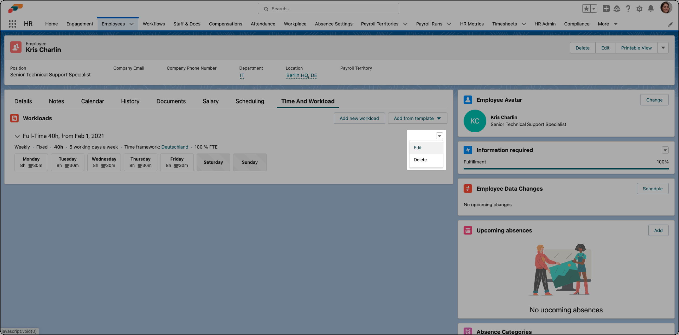 Set workload end date