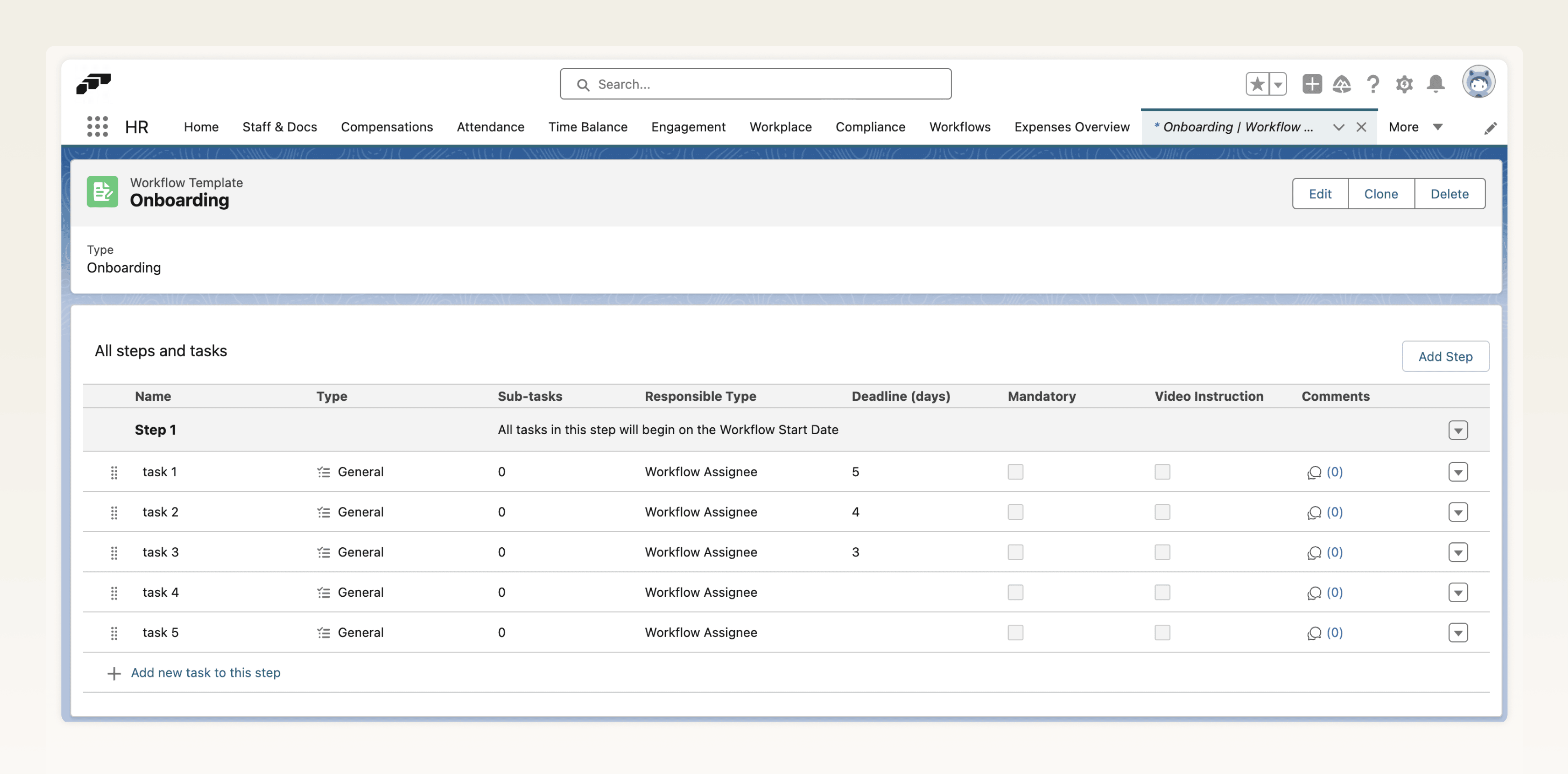 Legacy tasks grouped under Step 1