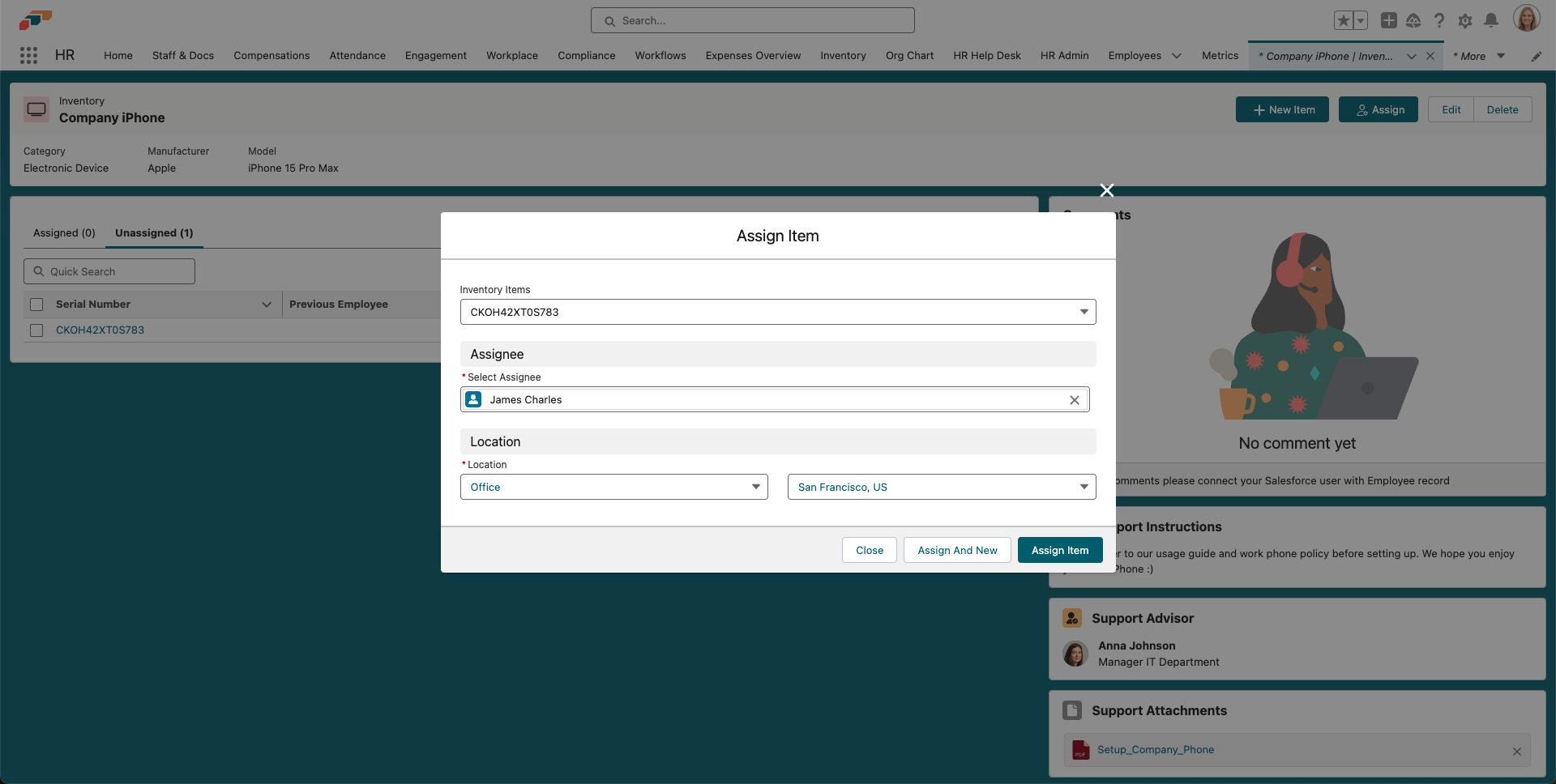 Assigning inventory items in flair