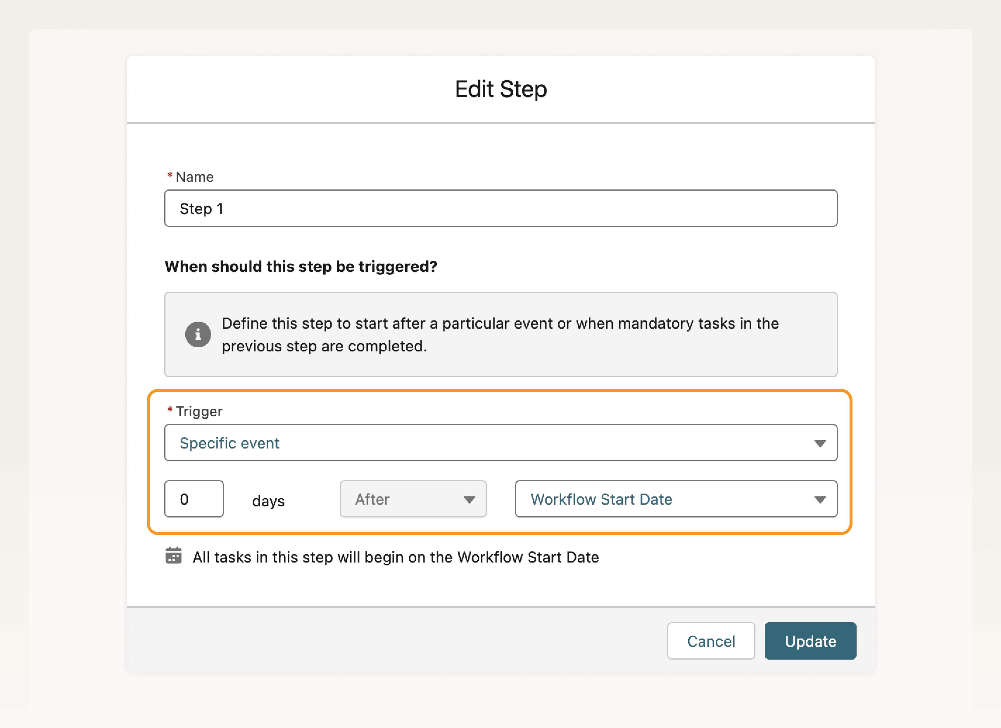Step trigger used to control a start date