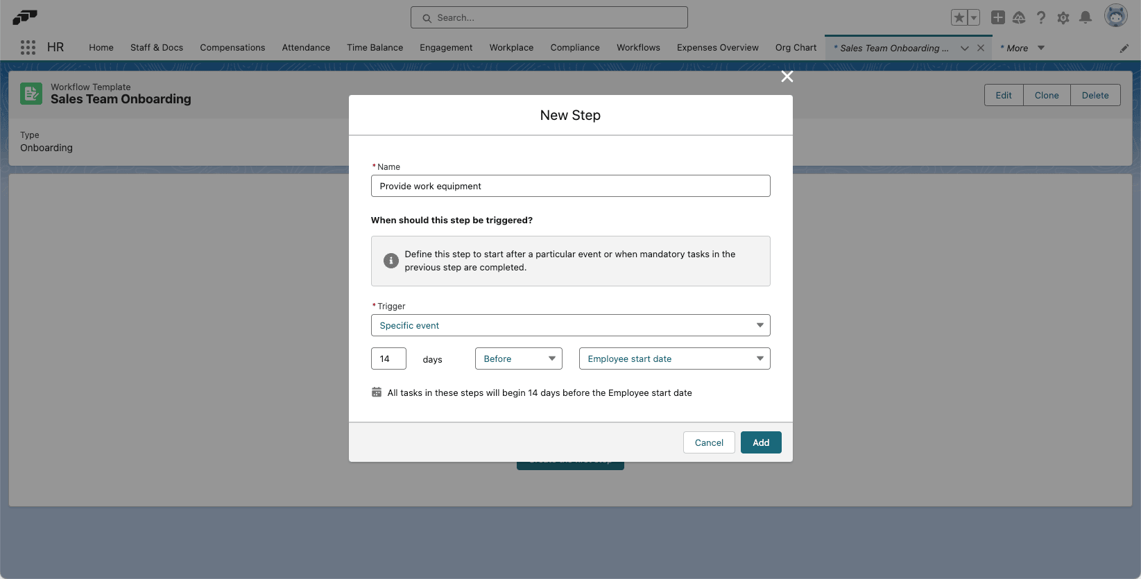 First workflow step with its trigger