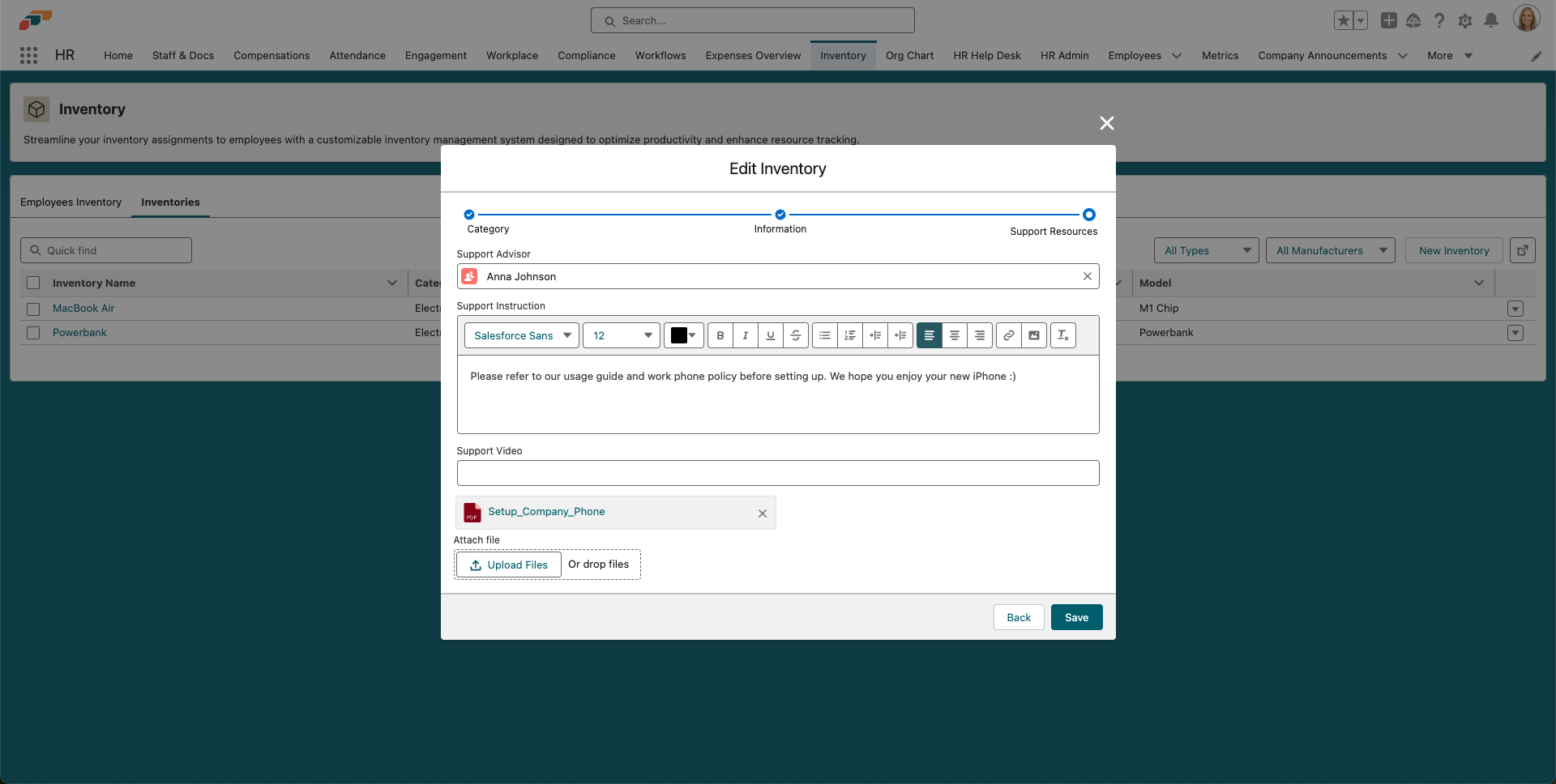 Adding inventory basic information
