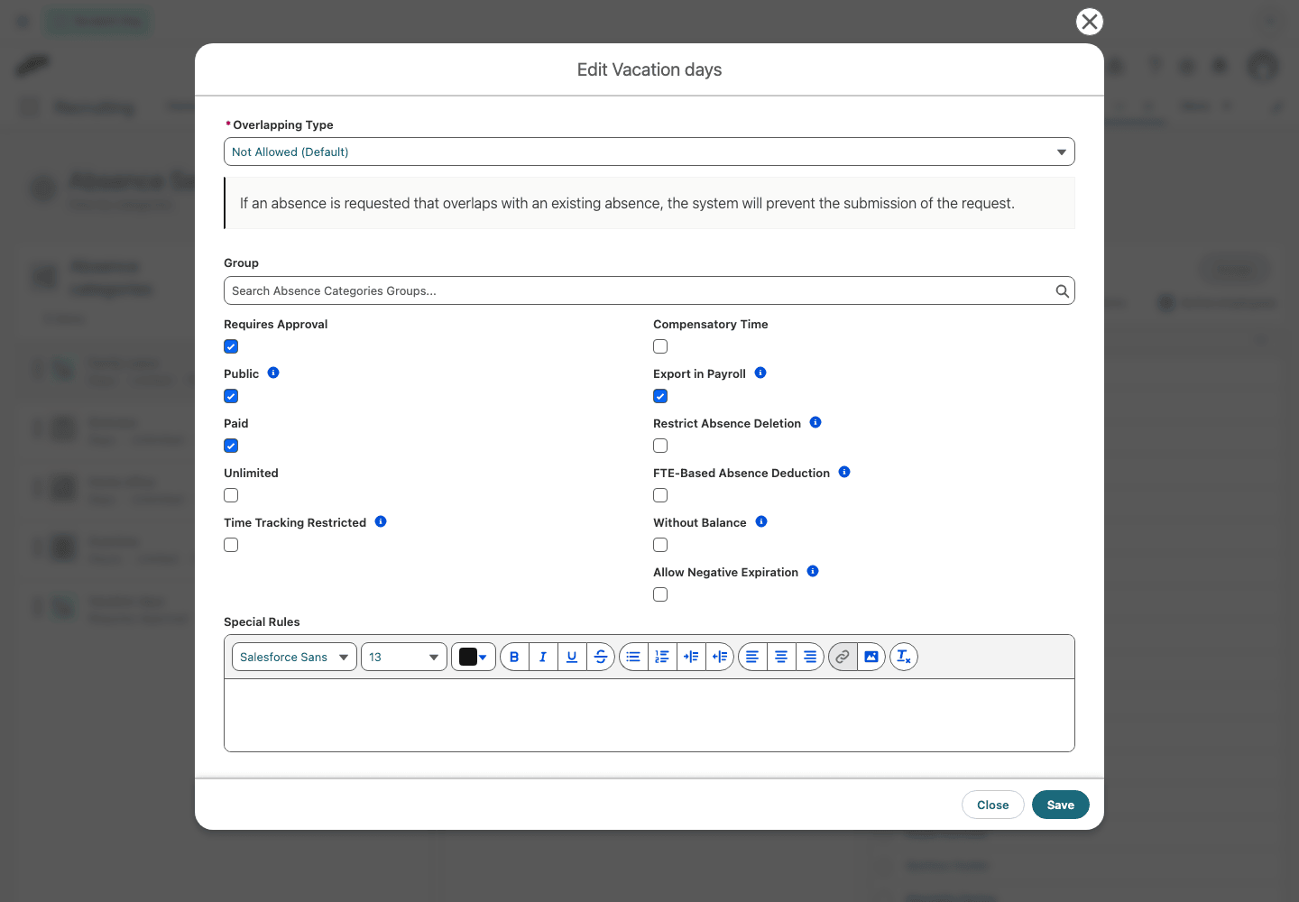 Allow Negative Expiration on an absence category