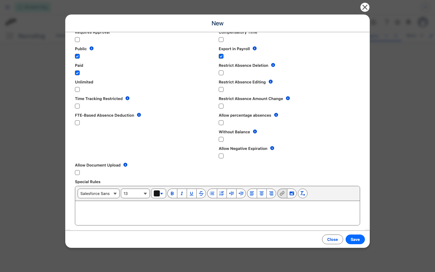 The Without Balance checkbox on a new Absence Category