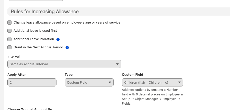 An allowance increase rule based on a custom Employee field