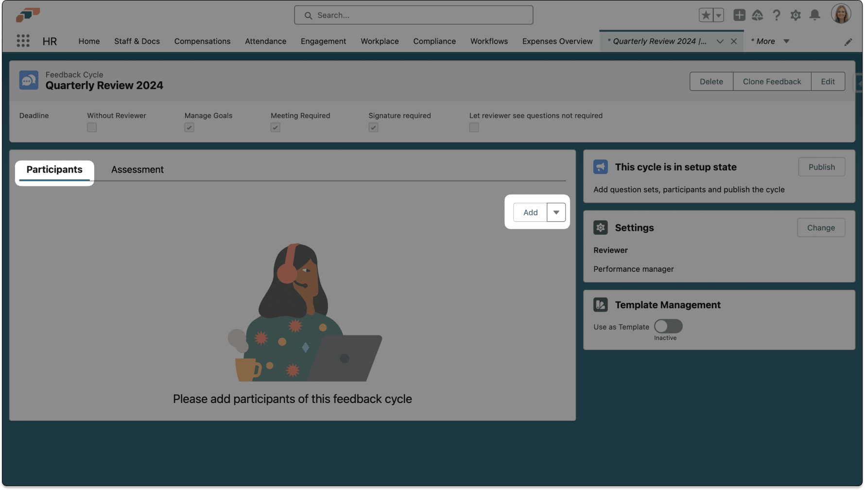Add action on the Participants tab