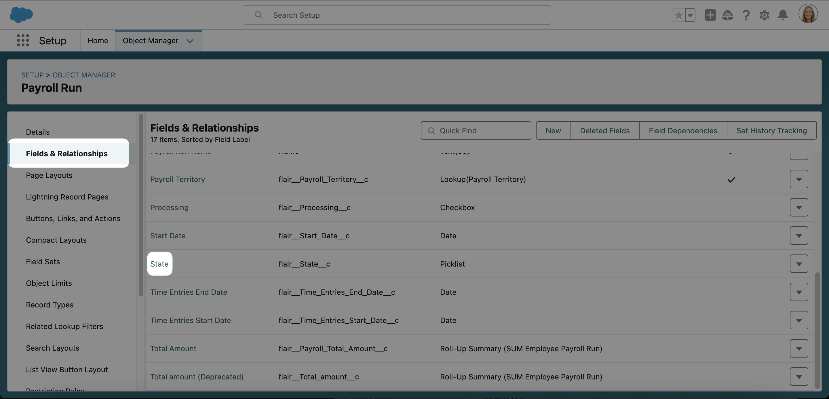 Find the State picklist in Fields & Relationships