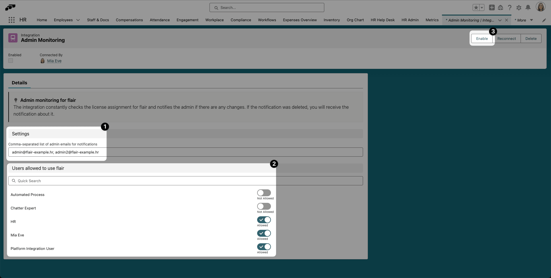 Notification recipients and authorized users in Admin Monitoring