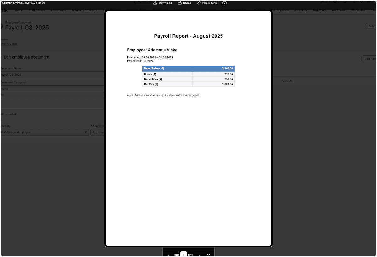Opened Employee Document