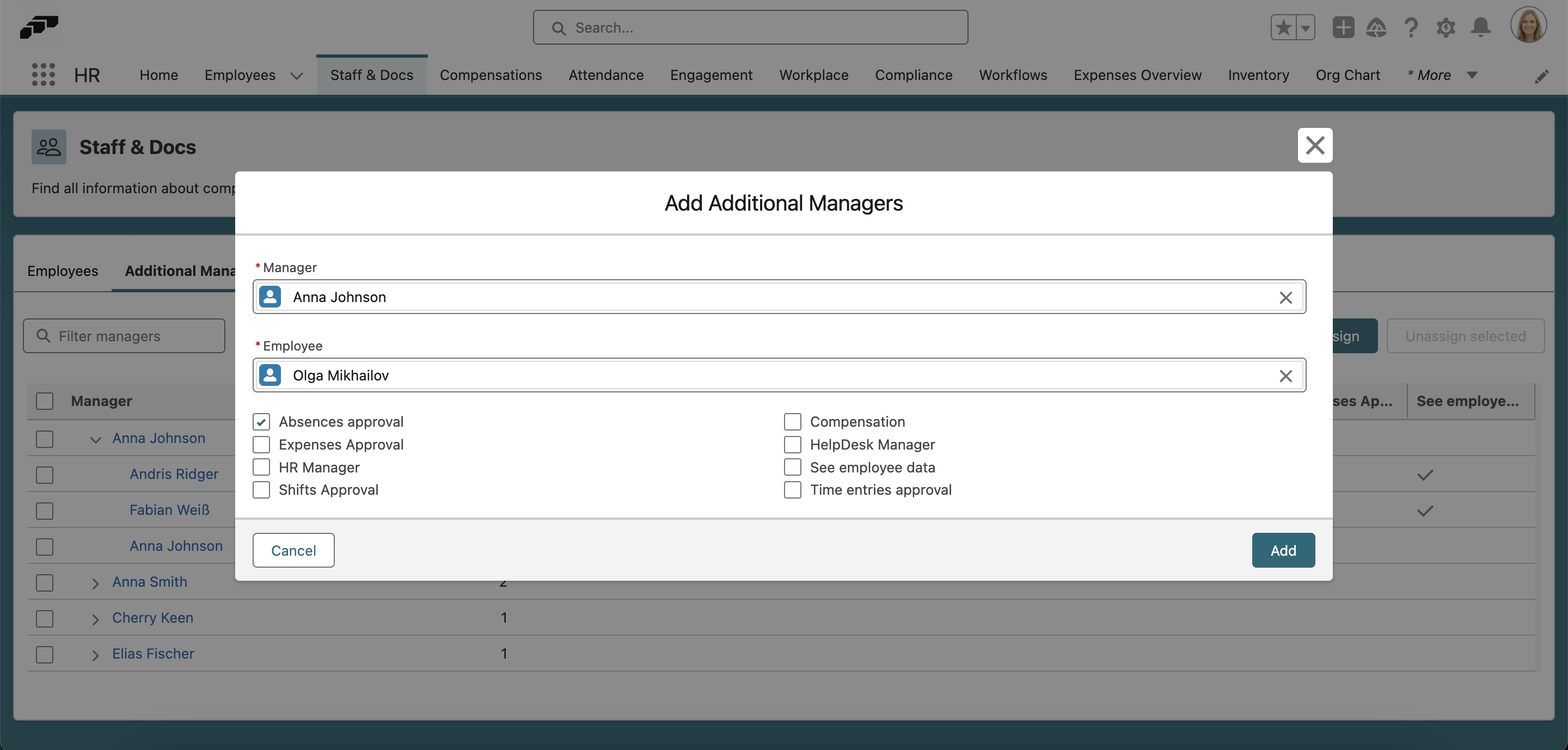 Assign an absence manager