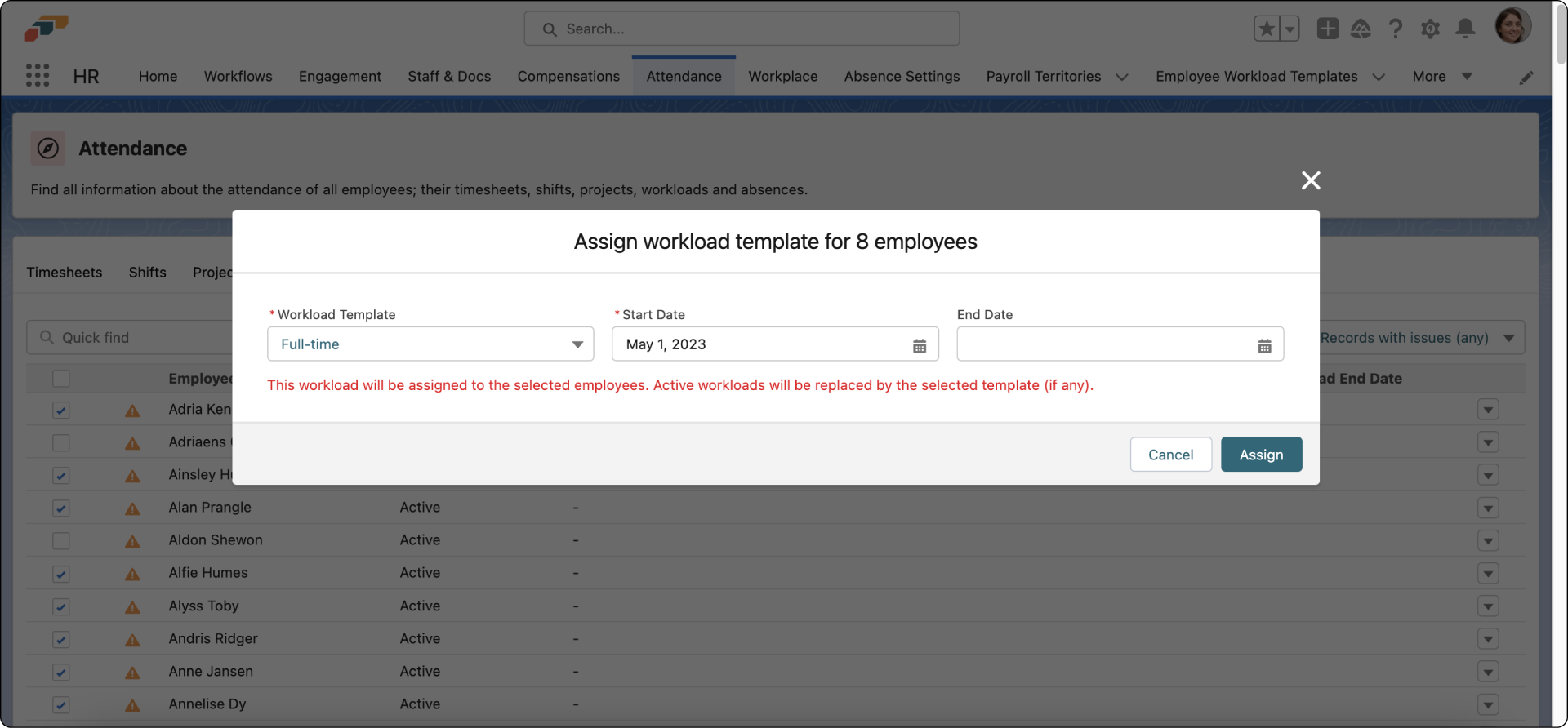 Assigning workloads to multiple employees