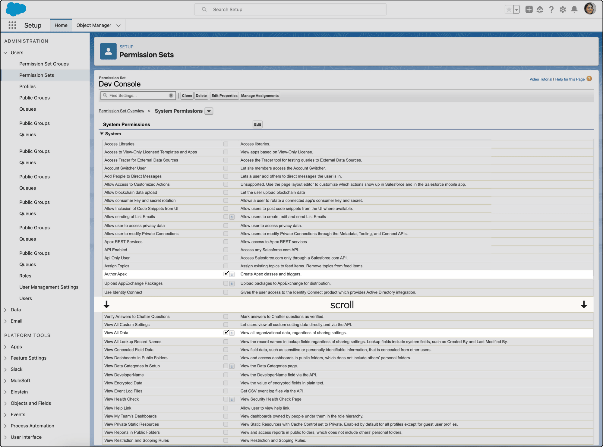 Author Apex and View All Data permissions enabled