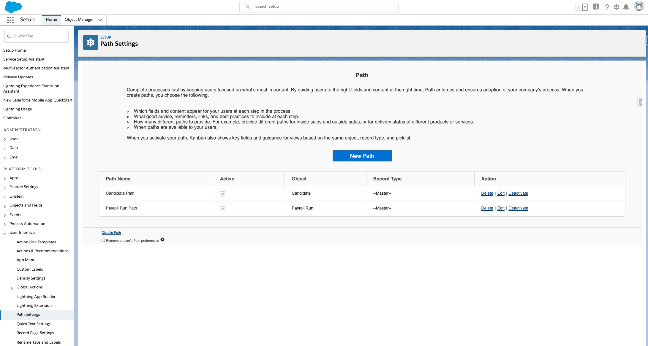 Candidate Path in Salesforce Path Settings