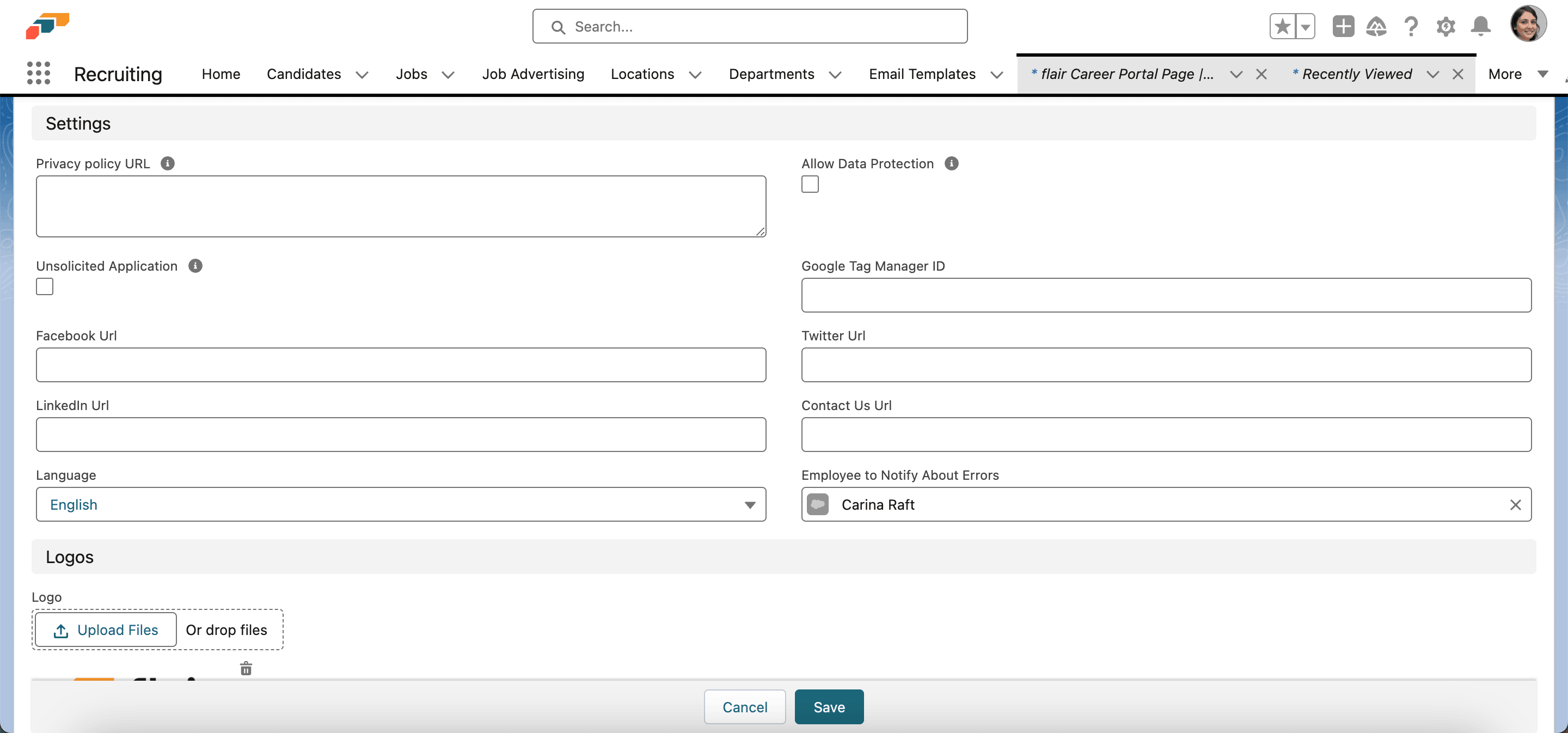 Career portal application error, step 1 in Handle Application Errors