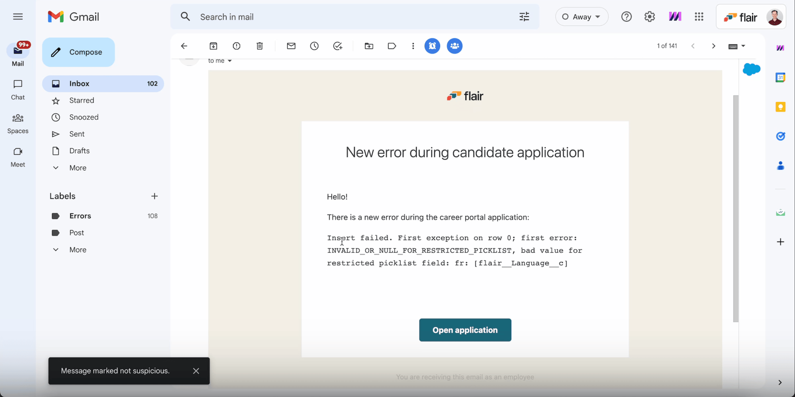 Career portal application error, step 2 in Handle Application Errors