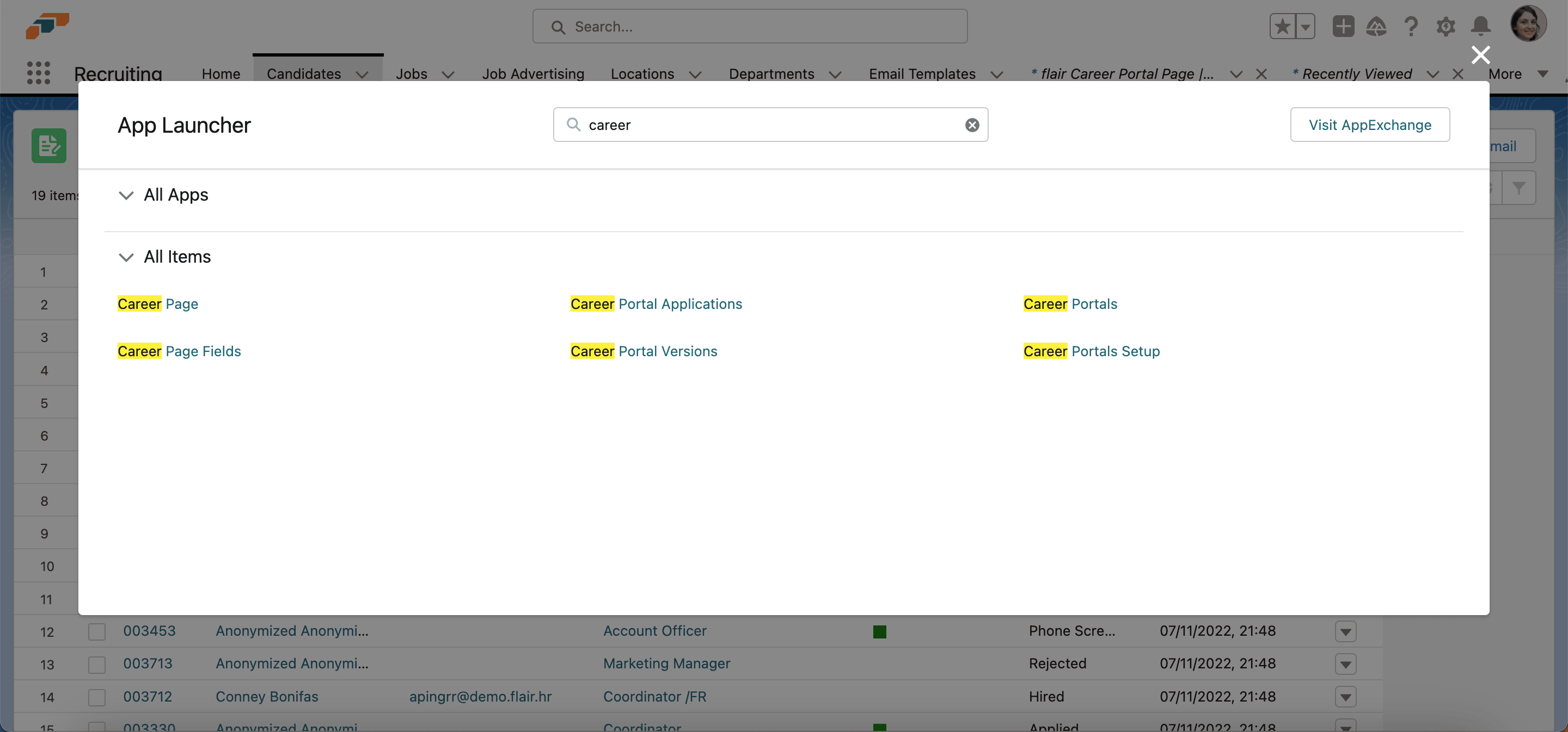 Career portal application error, step 3 in Handle Application Errors