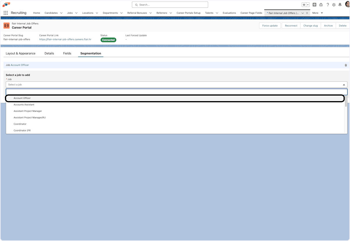 Specific job selected for a Career Portal