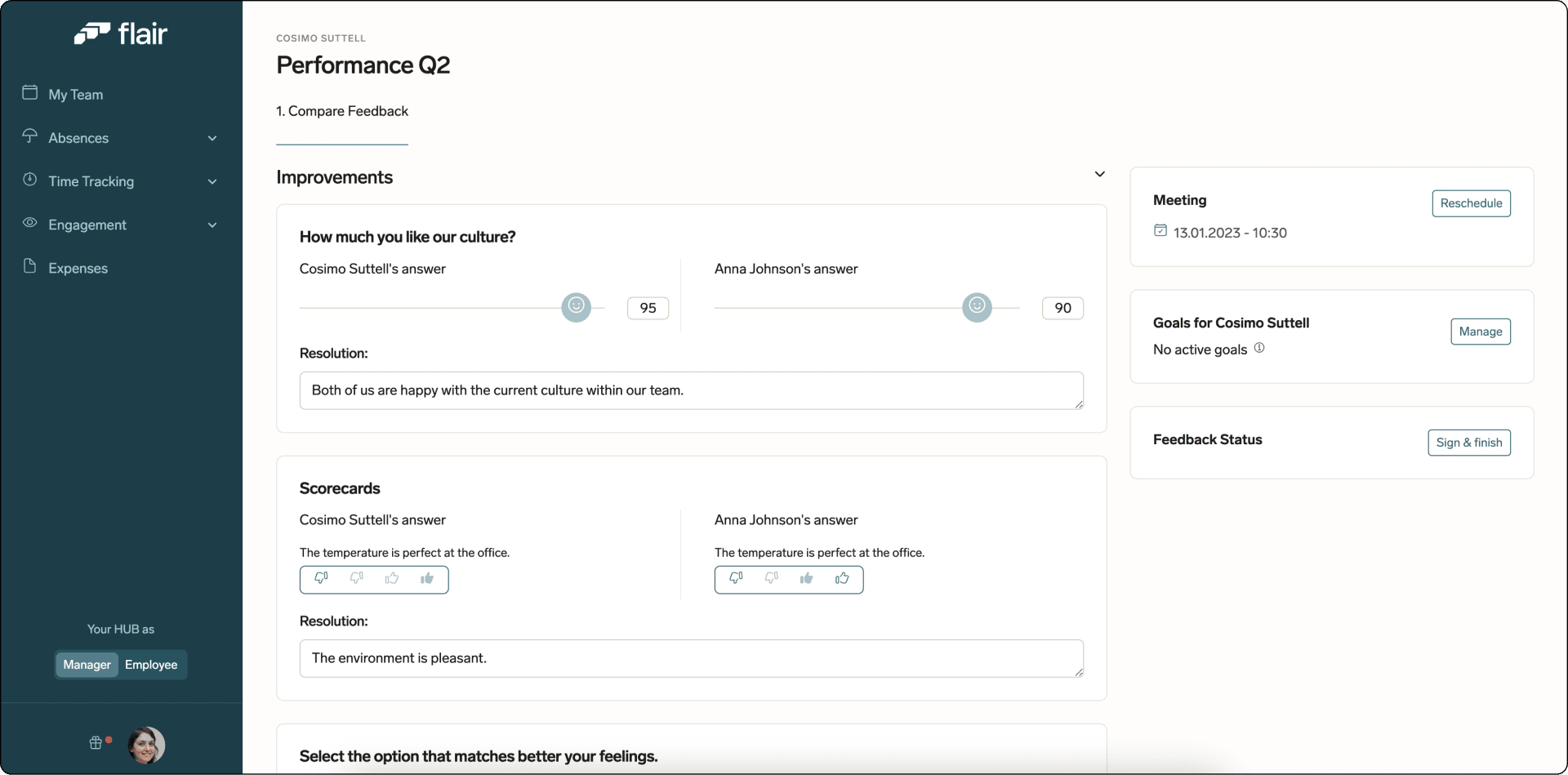 Employee and Manager feedback comparison