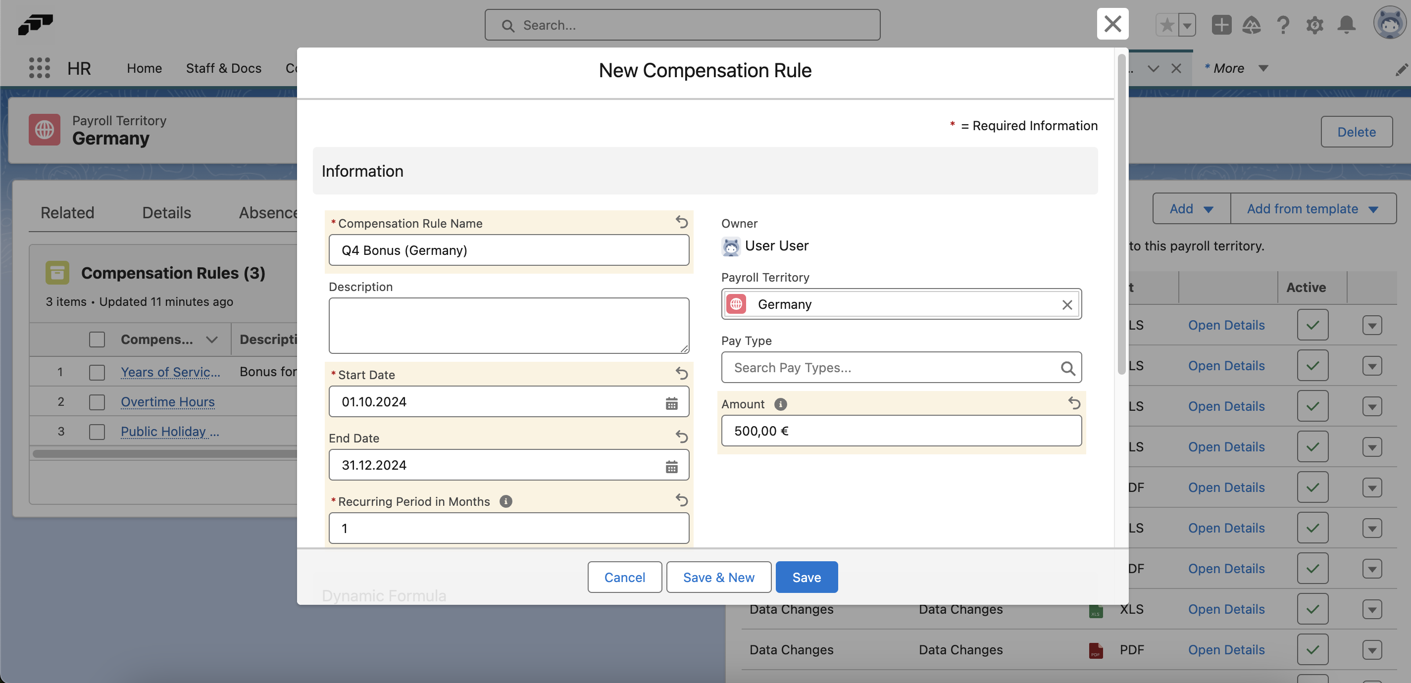 Fill in the fields for a basic compensation rule