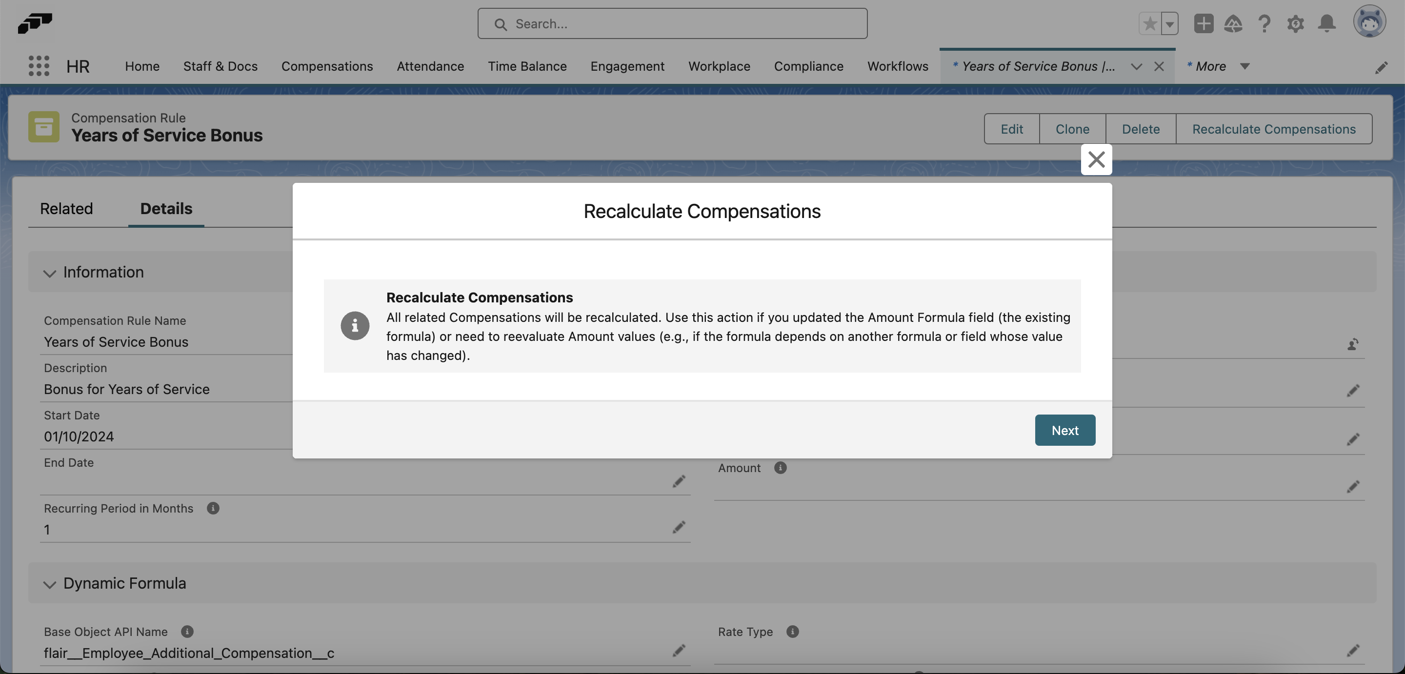 If you edit an existing formula, you must recalculate compensations for the formula to take effect