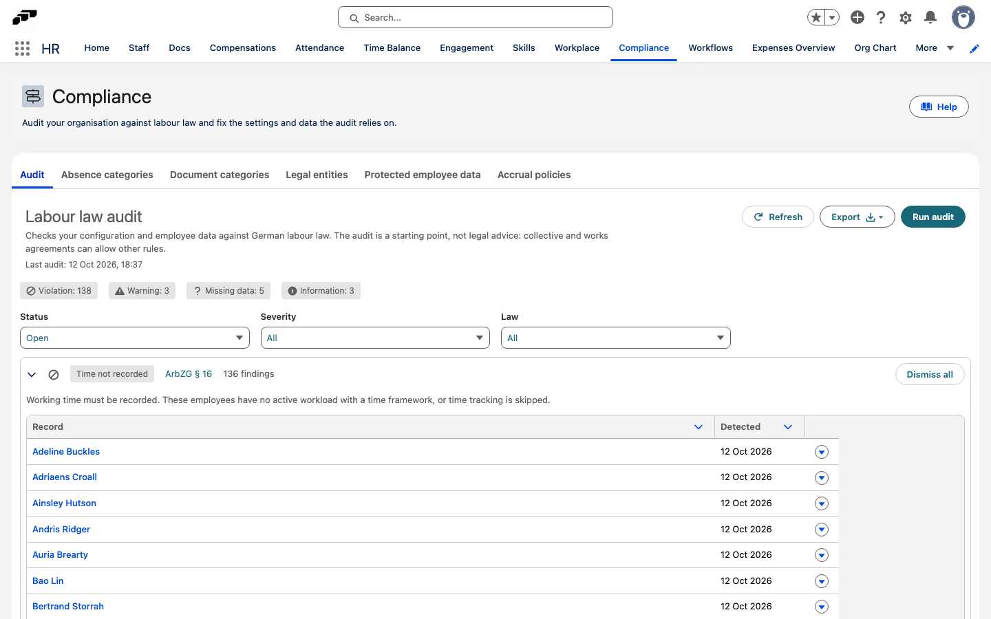 An expanded finding group with the rule explanation and the affected records with their details