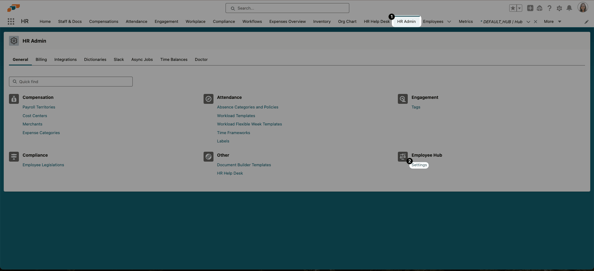 HR Admin in the flair HR app navigation