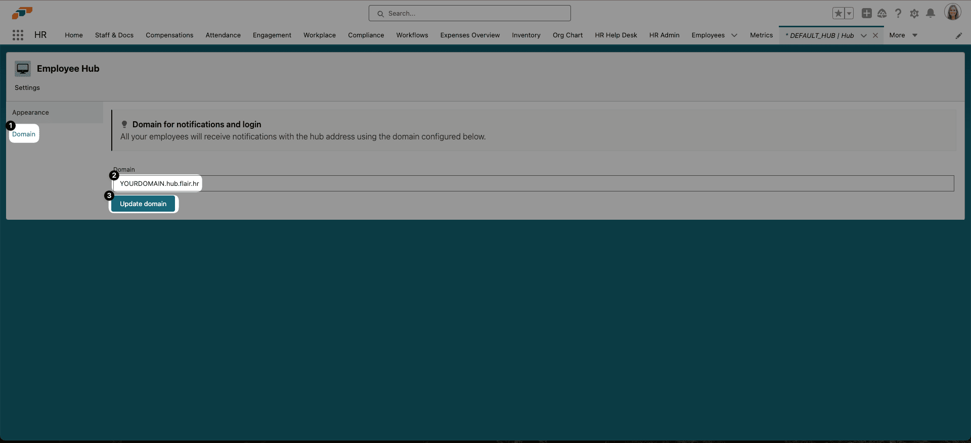 Employee Hub domain setting in HR Admin