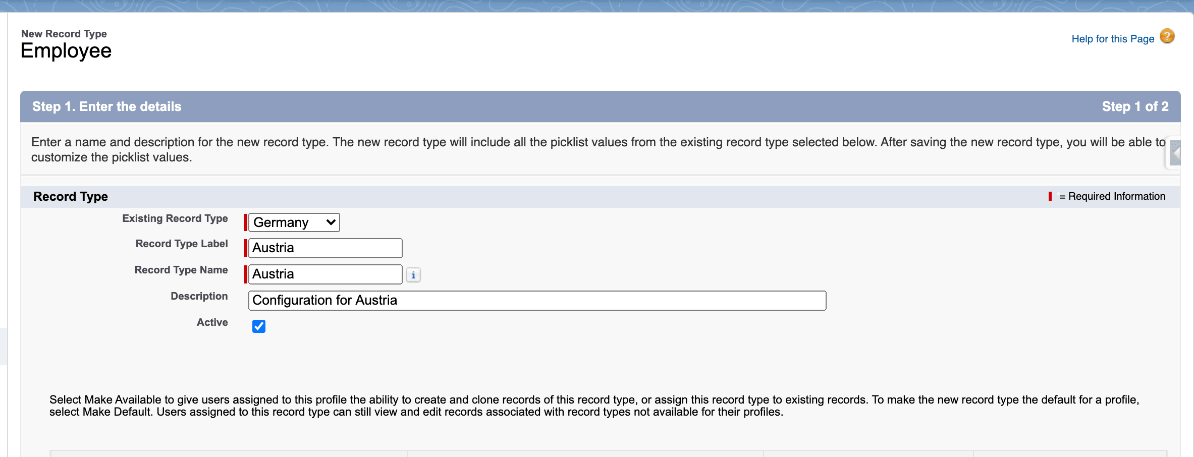 New Employee record type fields for a legislation
