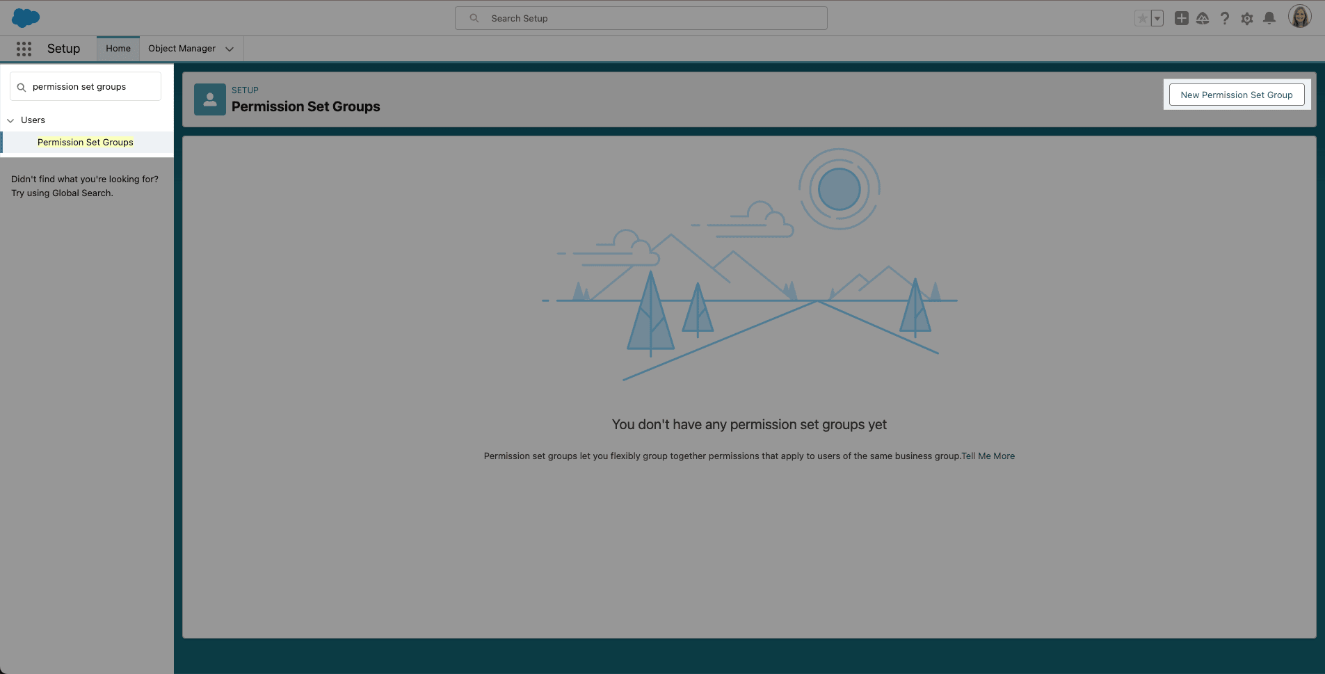 New Permission Set Group action in Salesforce Setup