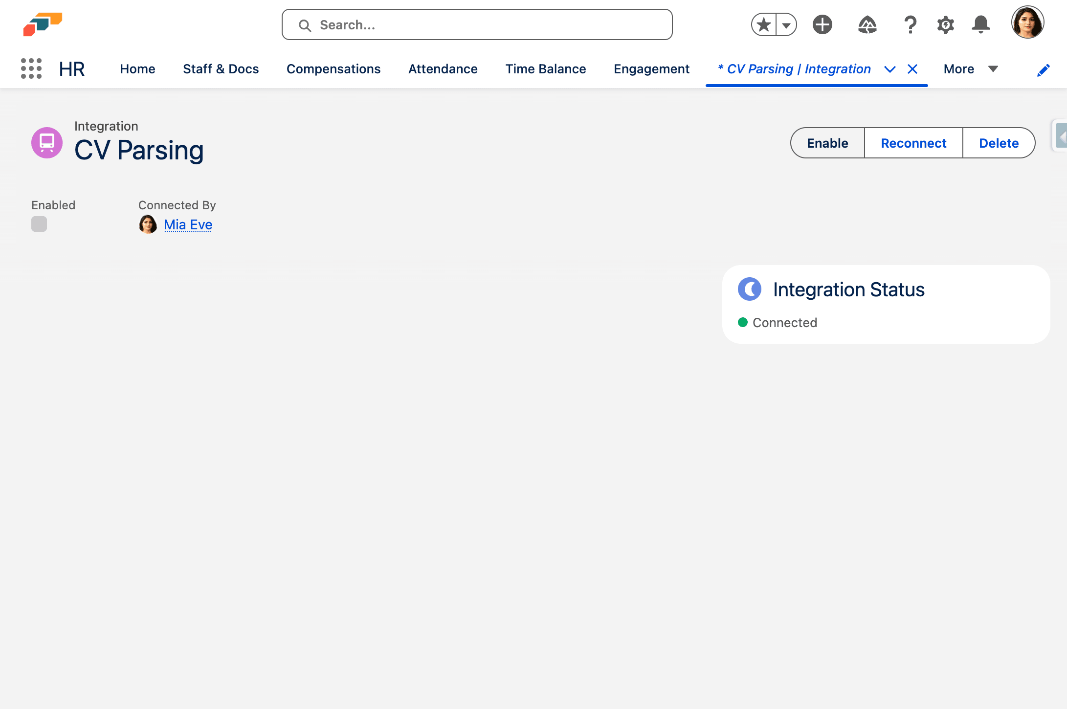 CV Parsing enabled in HR Admin integrations