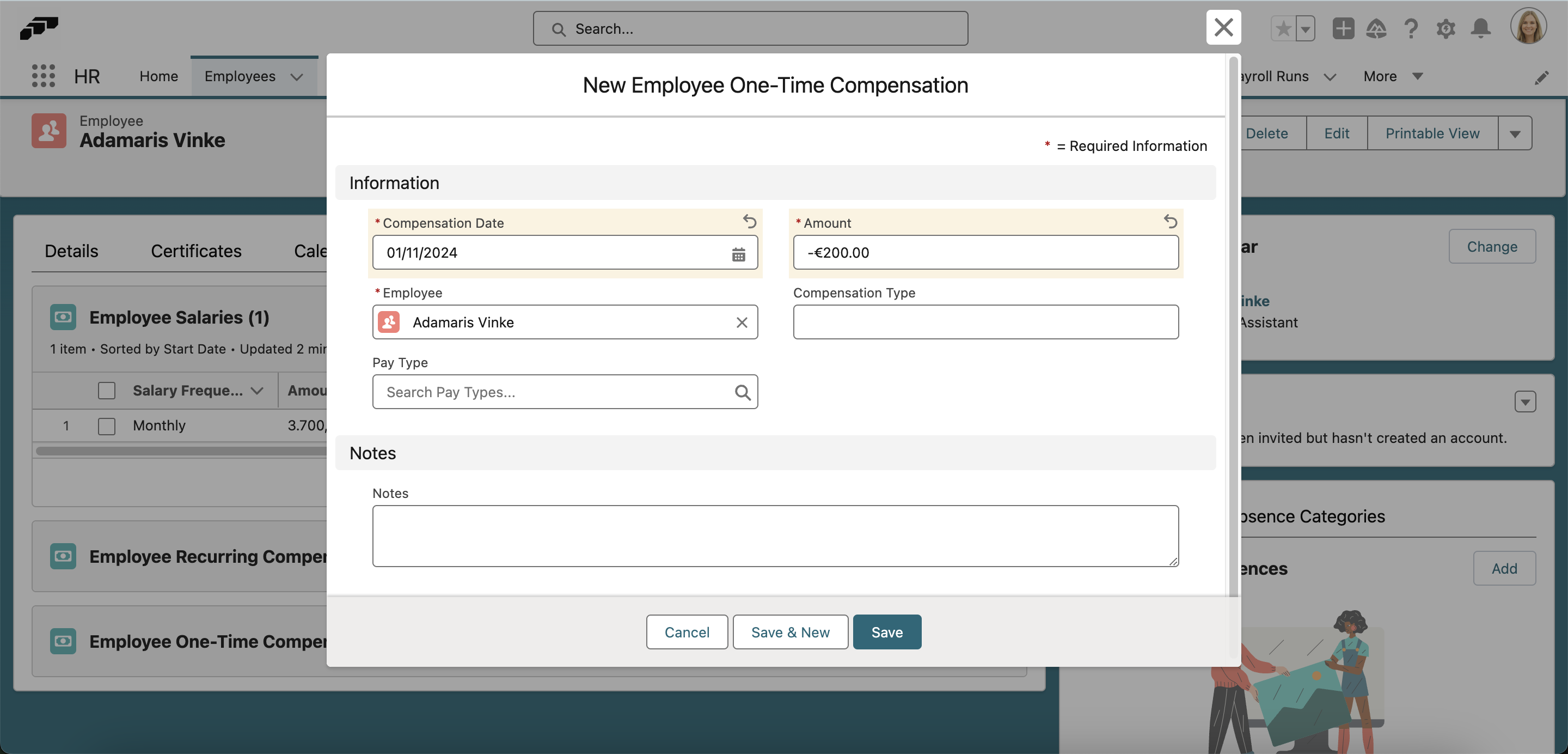 Adding payroll deductions via employee salary