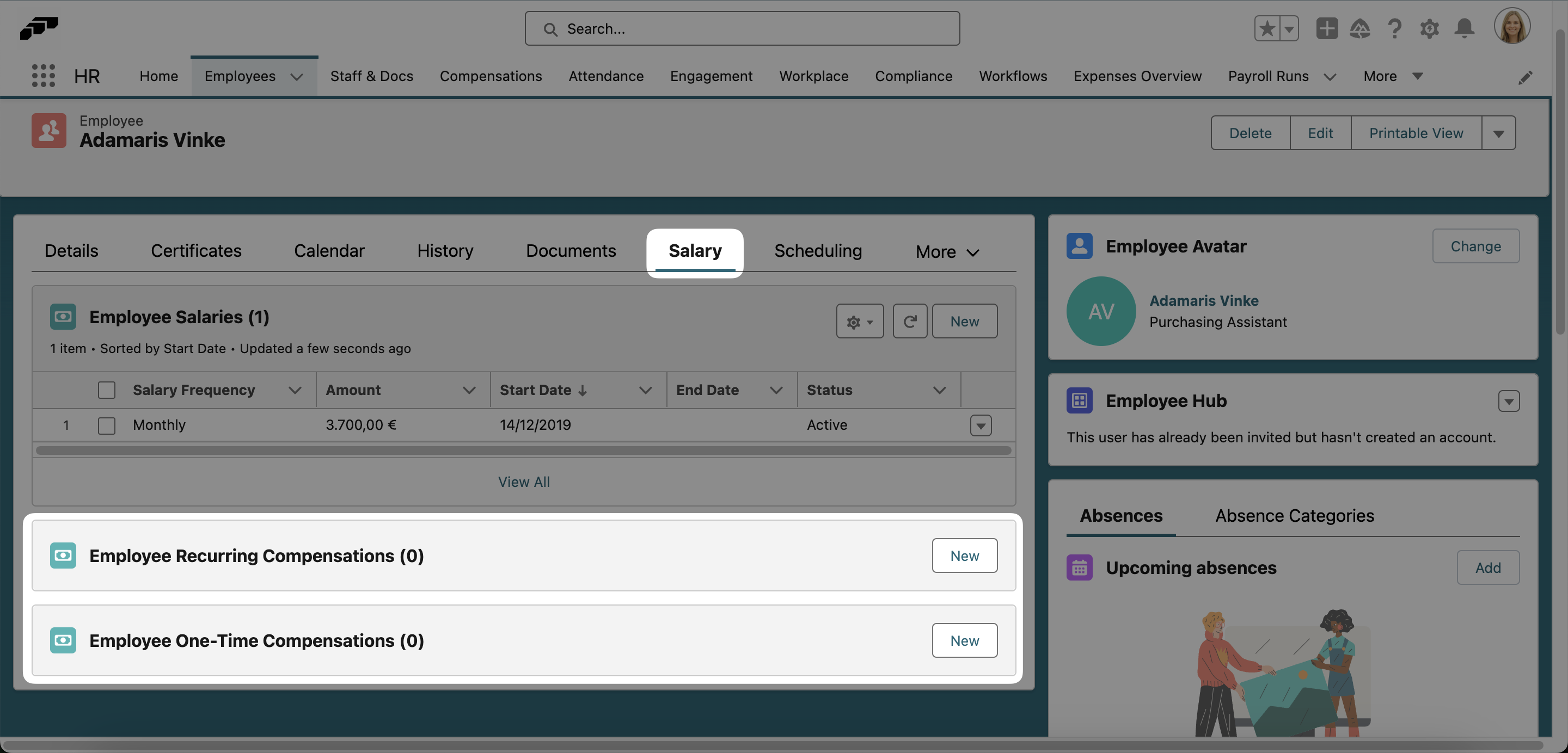 Adding payroll deductions via employee salary