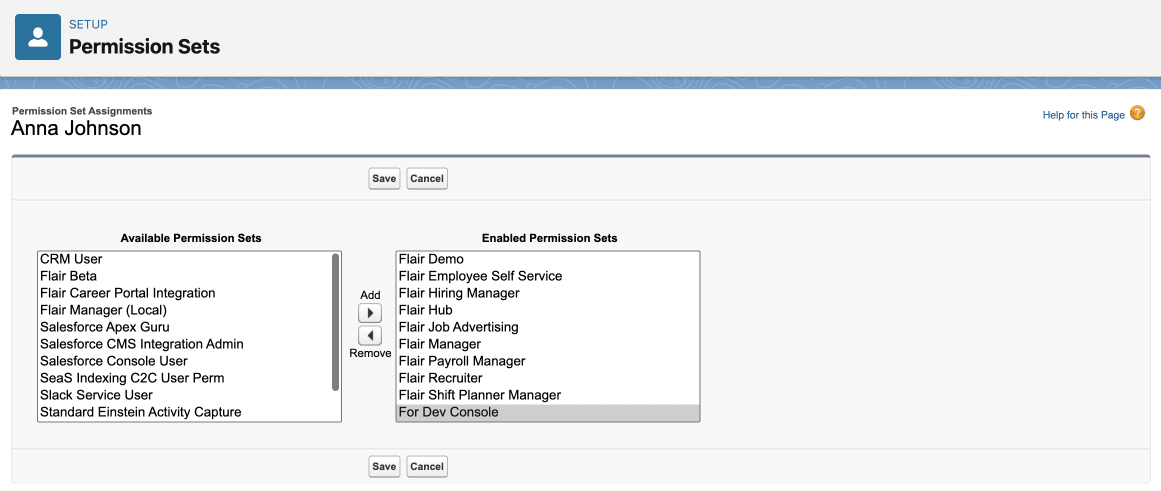 Developer Console permission set assigned to a user