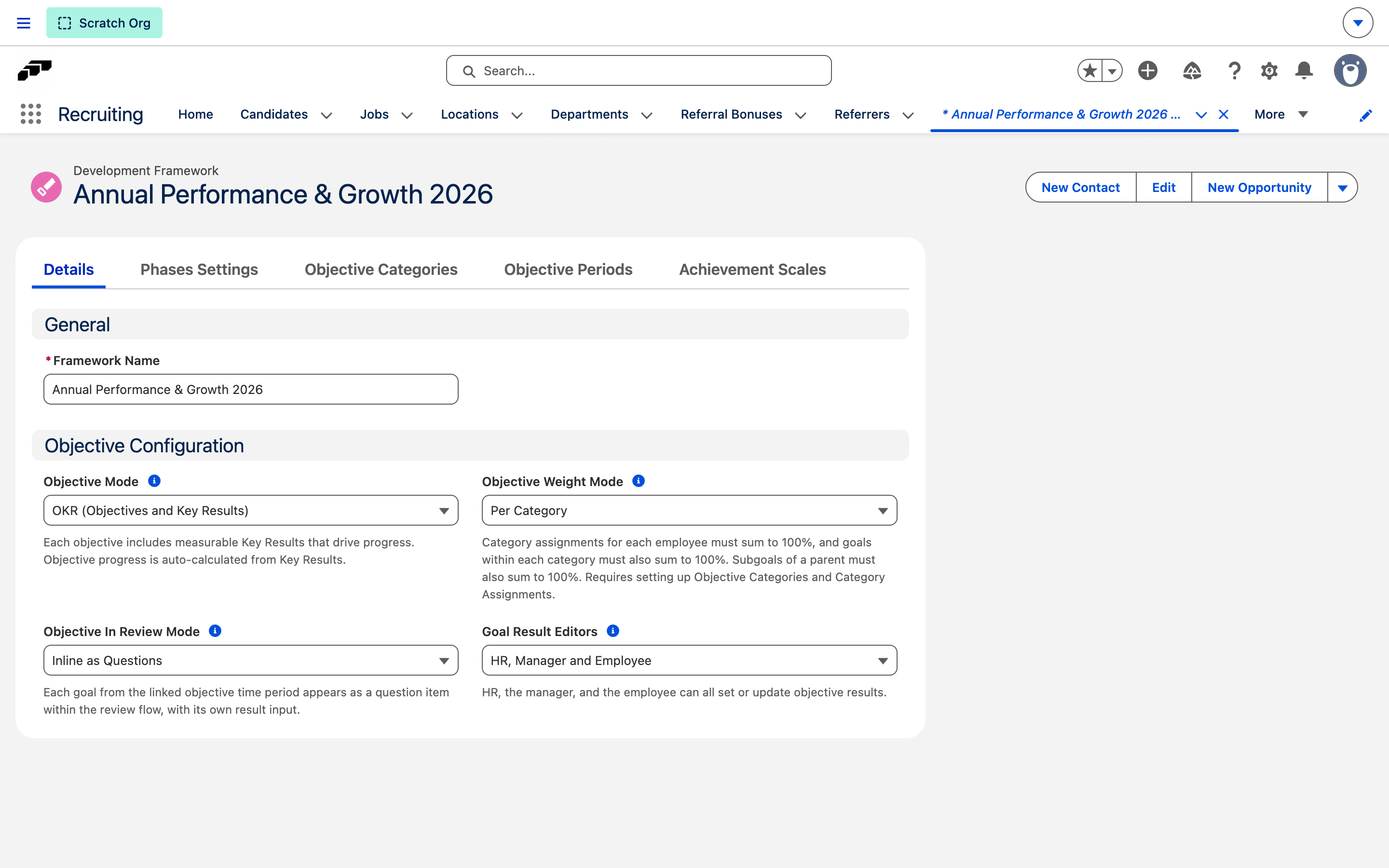 Development Framework record page