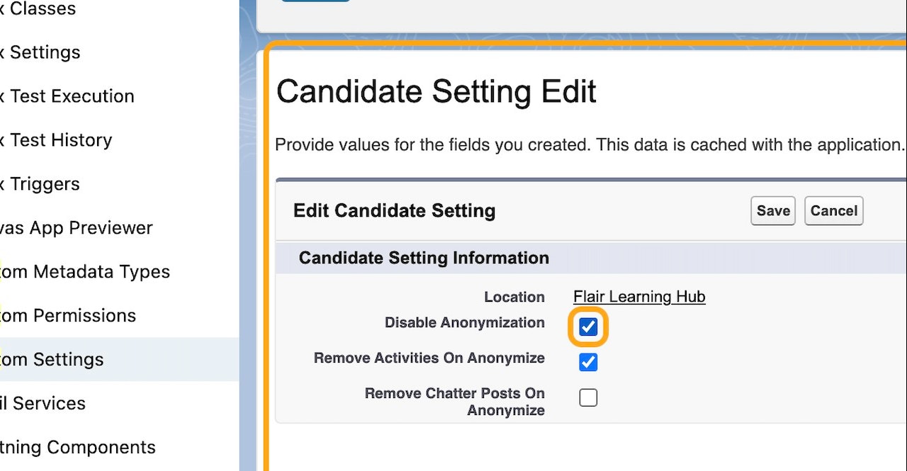 Disable Anonymization selected for candidates