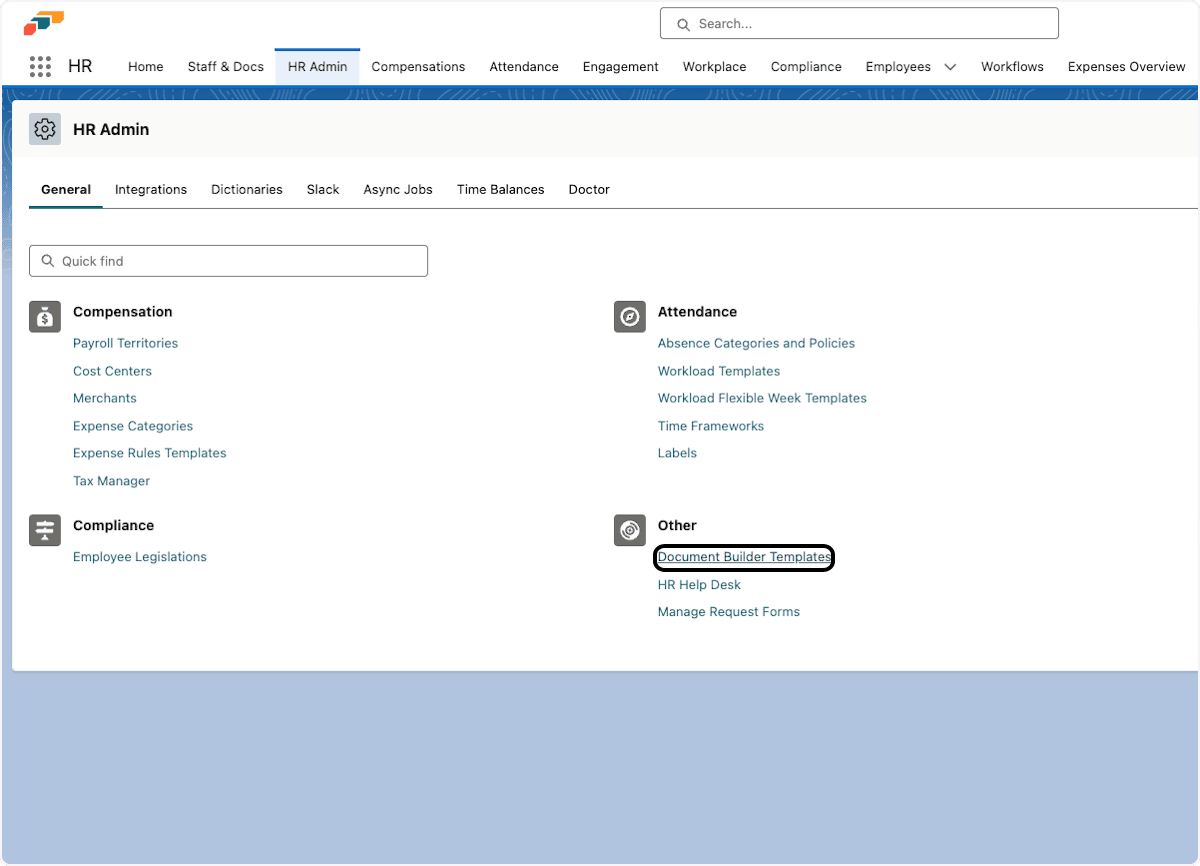 Document Builder Templates under Other in HR Admin