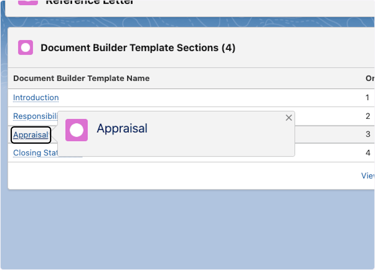 Selected section in a Document Builder Template