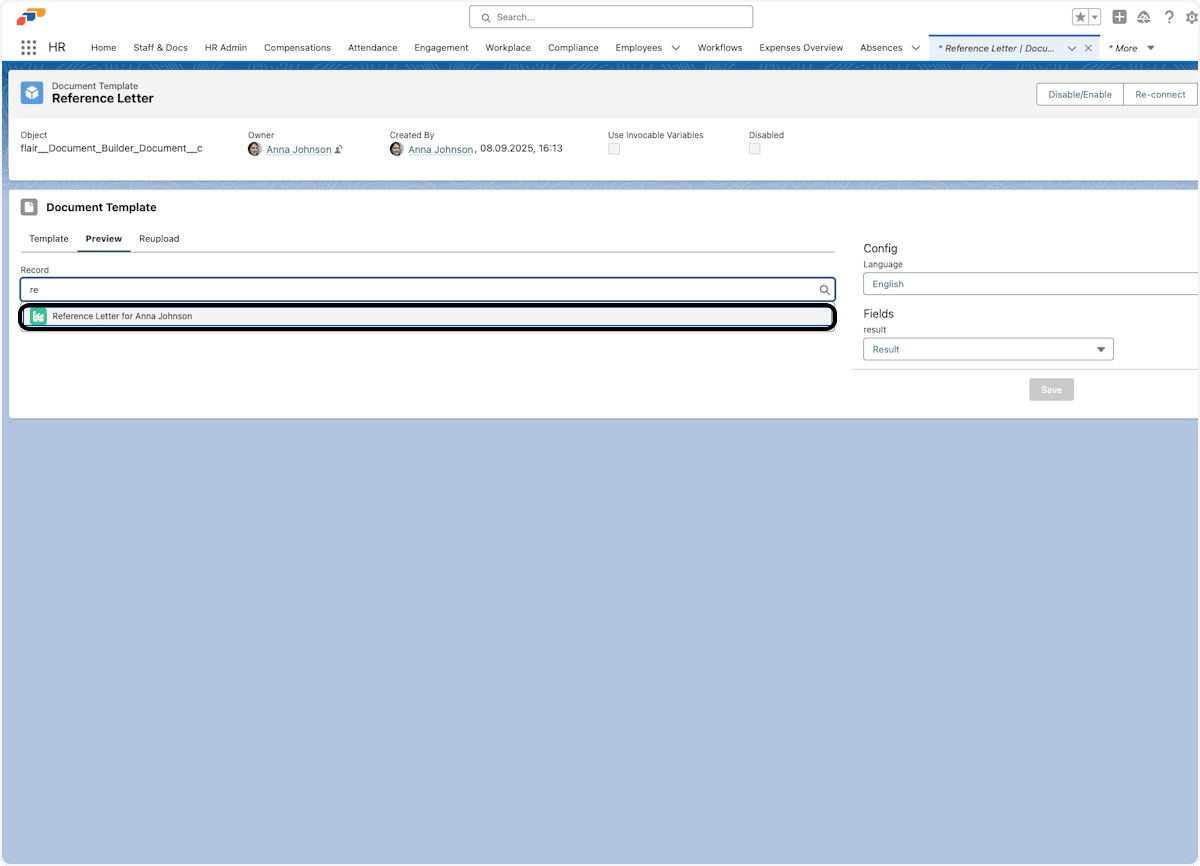 Document Builder Document selected for preview