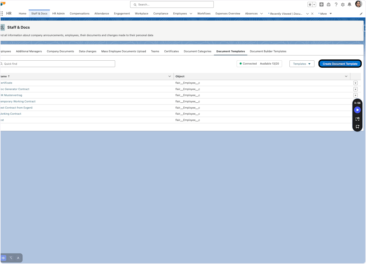 Create Document Templates action
