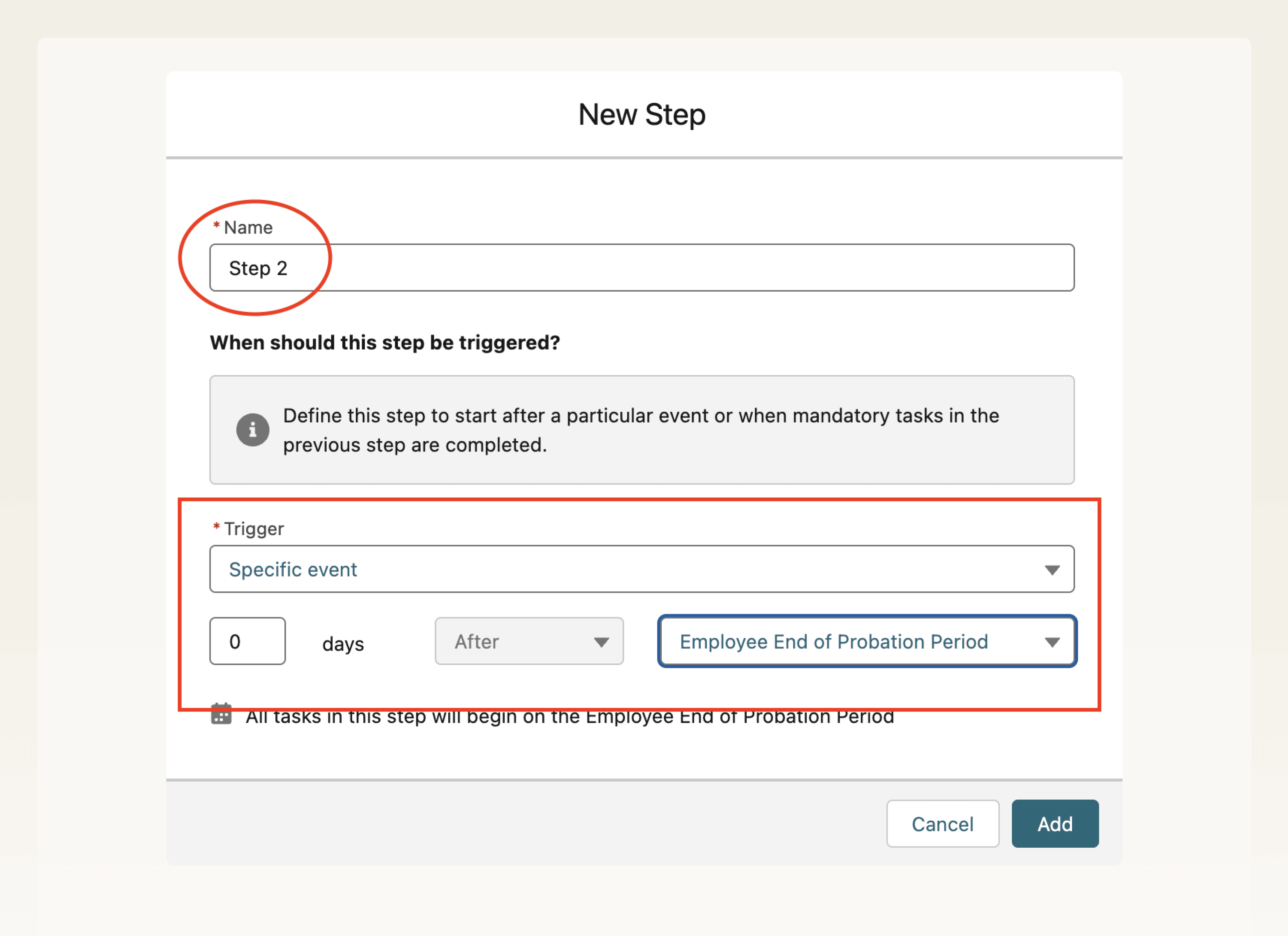 Trigger that defines a step start date