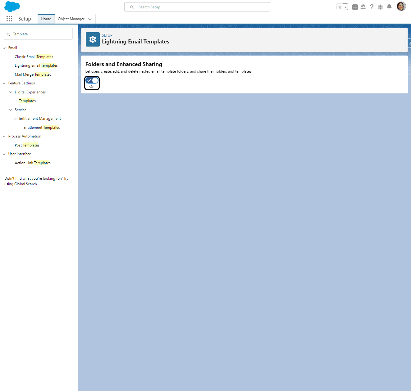 Folders and Enhanced Sharing settings for Lightning Email Templates