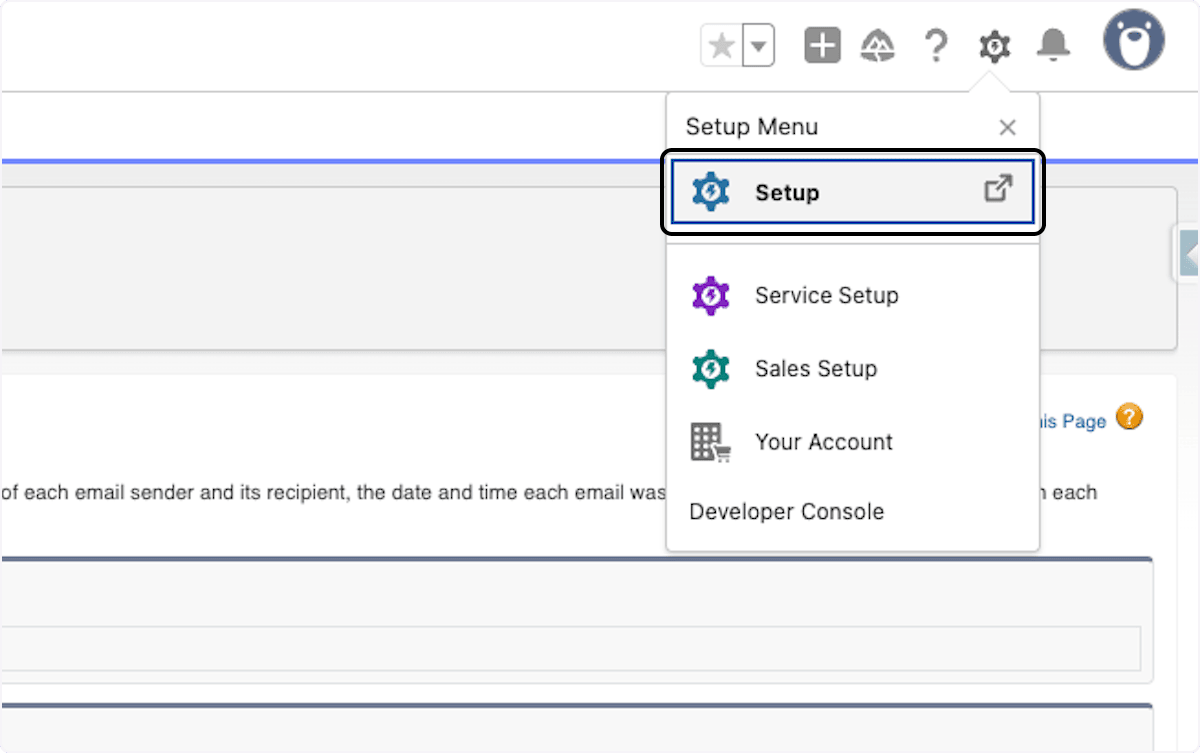Salesforce Setup page for email notification settings