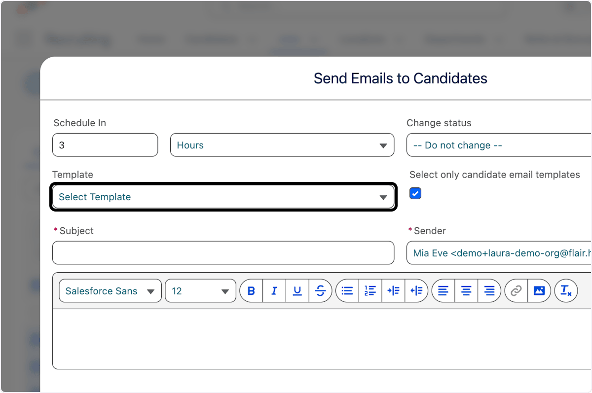 Mass email configuration for selected candidates