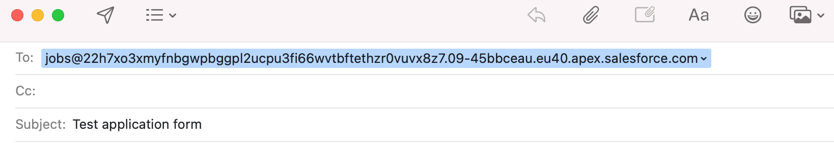 Test message sent to the recruiting email address