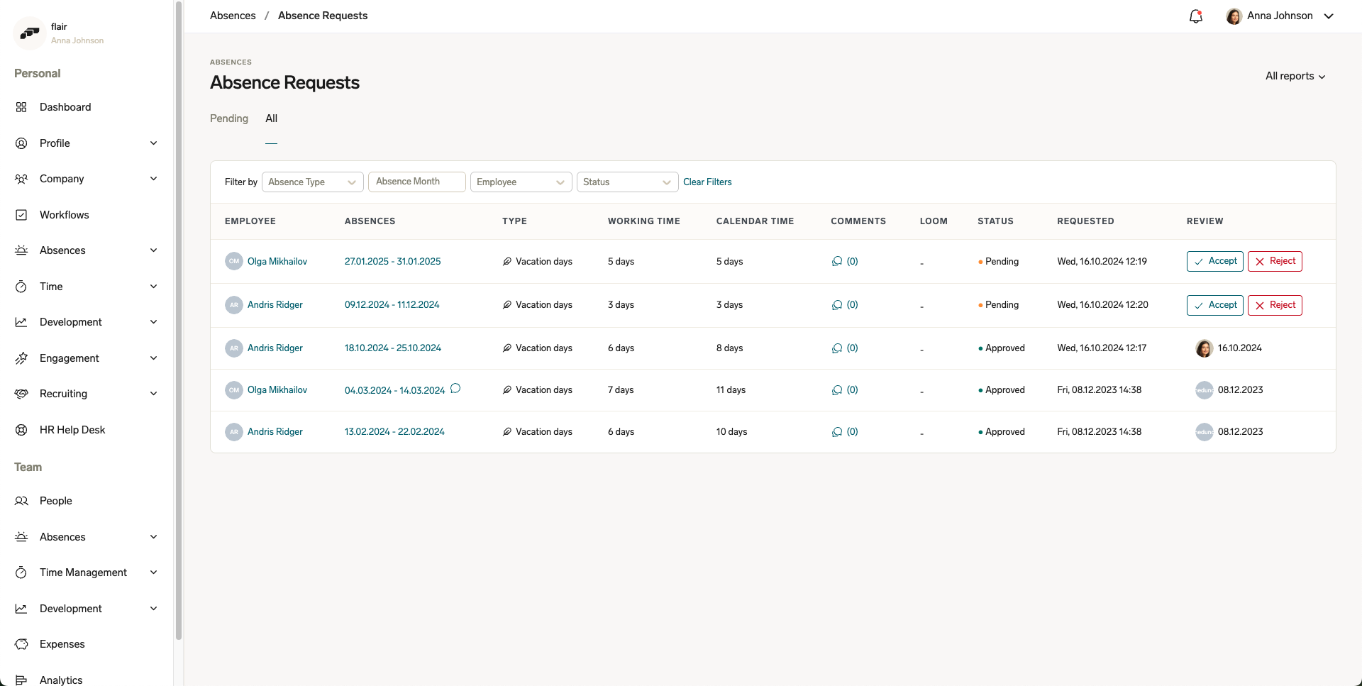 View all absence requests in the Employee Hub