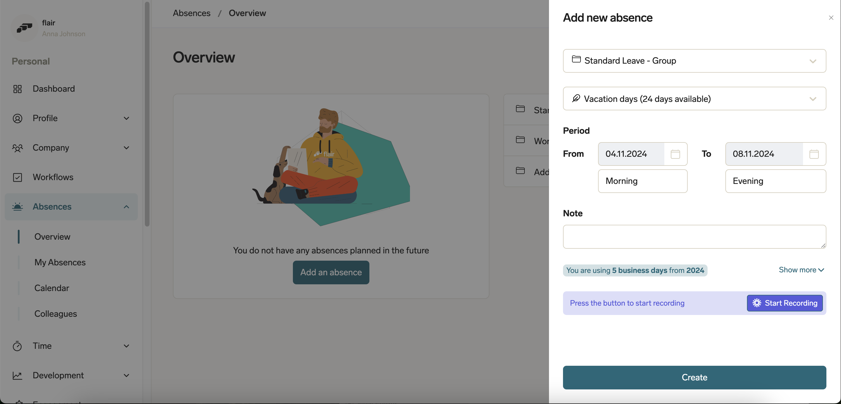 Requesting an absence in the Employee Hub