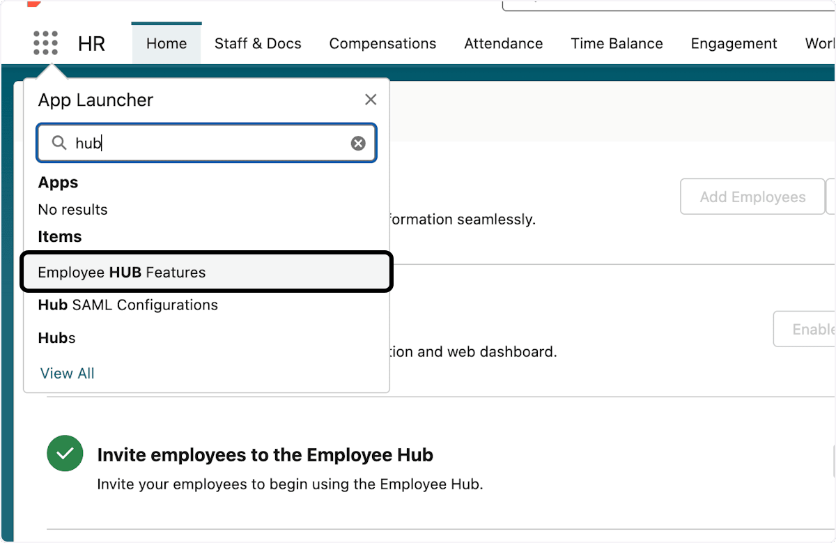 Employee HUB Features in the search results