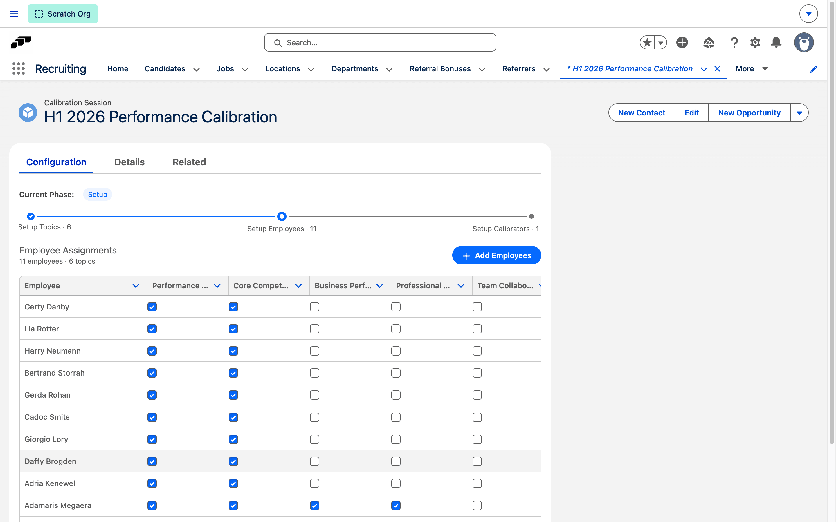 Employee Matrix with topic assignments